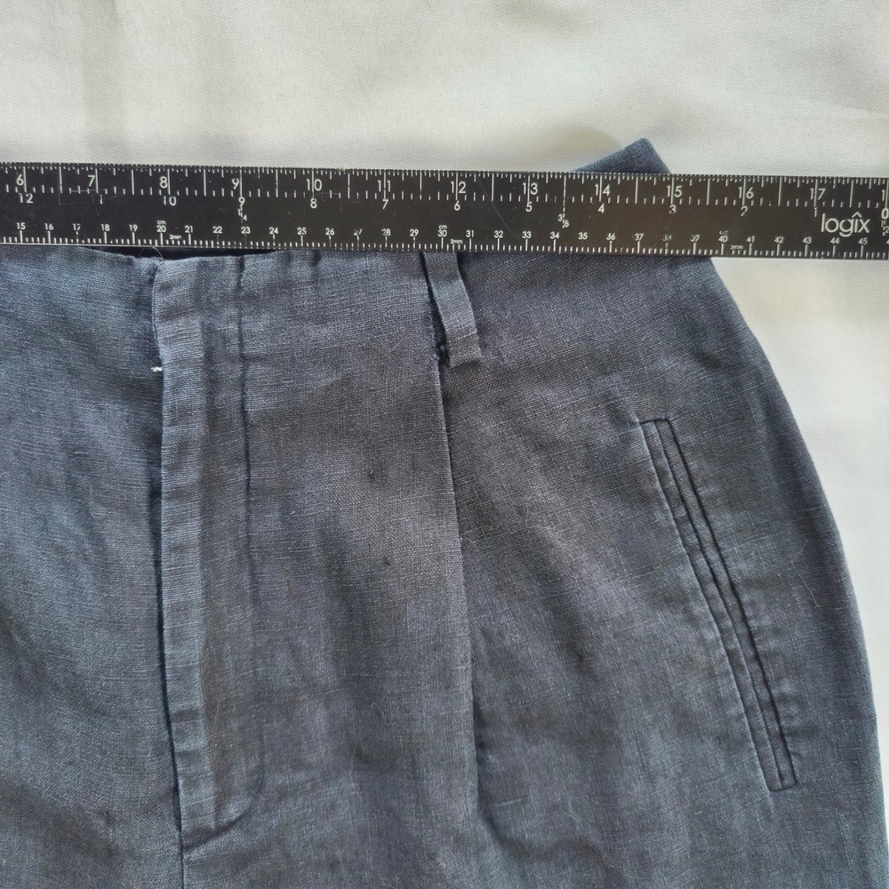 Vintage 90s 100% Linen Trousers High Waisted Balloon Navy Pleated 10 Minimalist - Picture 6 of 10
